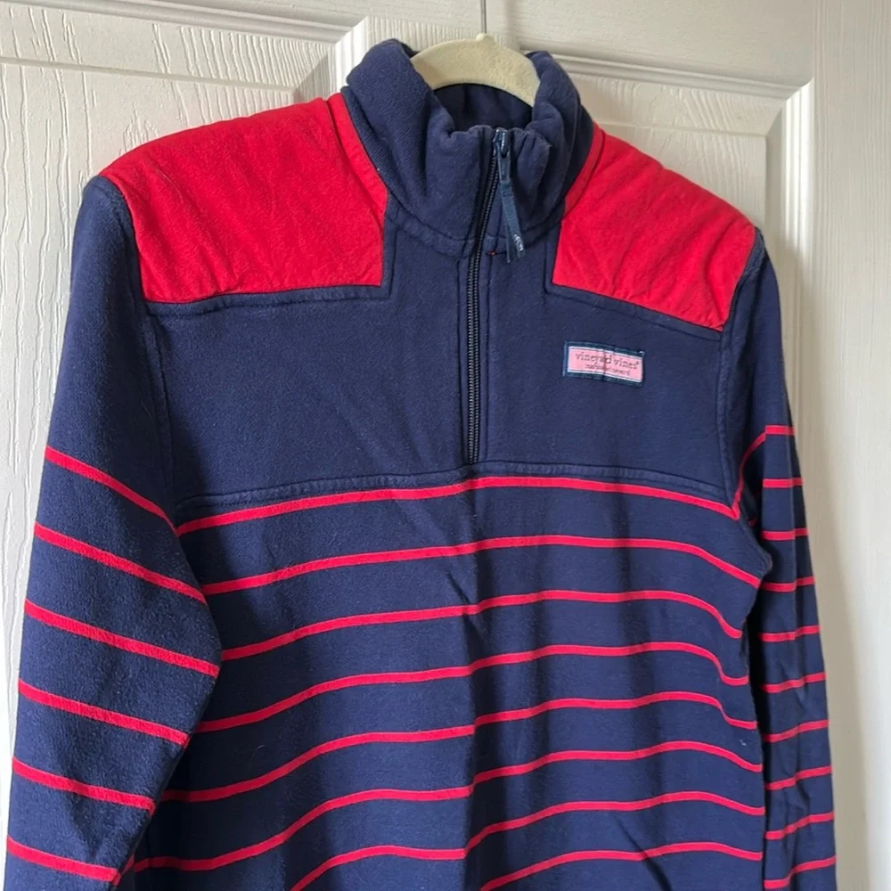 Vineyard Vines Shep Boys Navy/Red‎ Long Sleeve Pullover Sz L Back to School